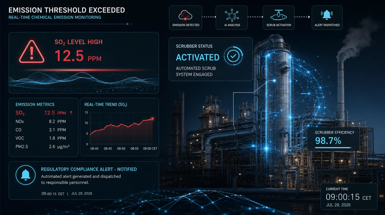 Illustration: Specialized Chemical Plant Environmental Hazard Warning
